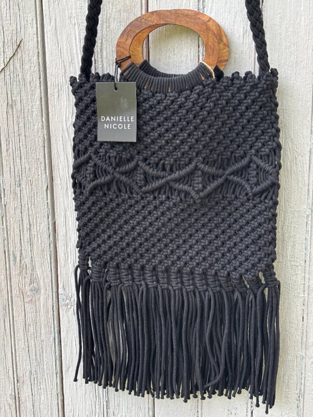 Danielle Nicole Black Macramé Fringe Tote Bag | NWT - Picture 2 of 4